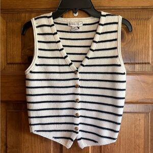 Sincerely Jules Navy Blue & White/Cream Striped Knit Vest - NWOT